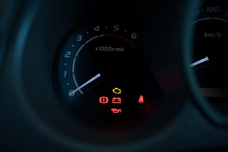 set of car dash boards engine meter warning symbol on black background concept warning check the engine